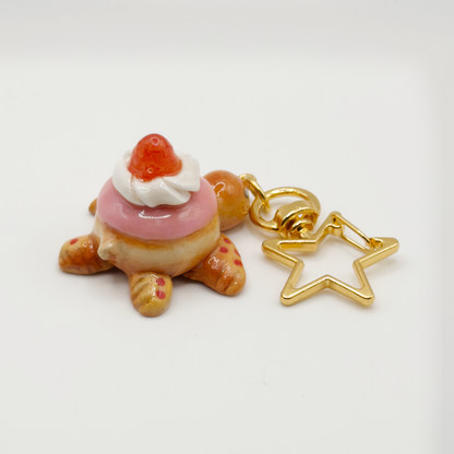 Strawberry Doughnut Turtle Keychain