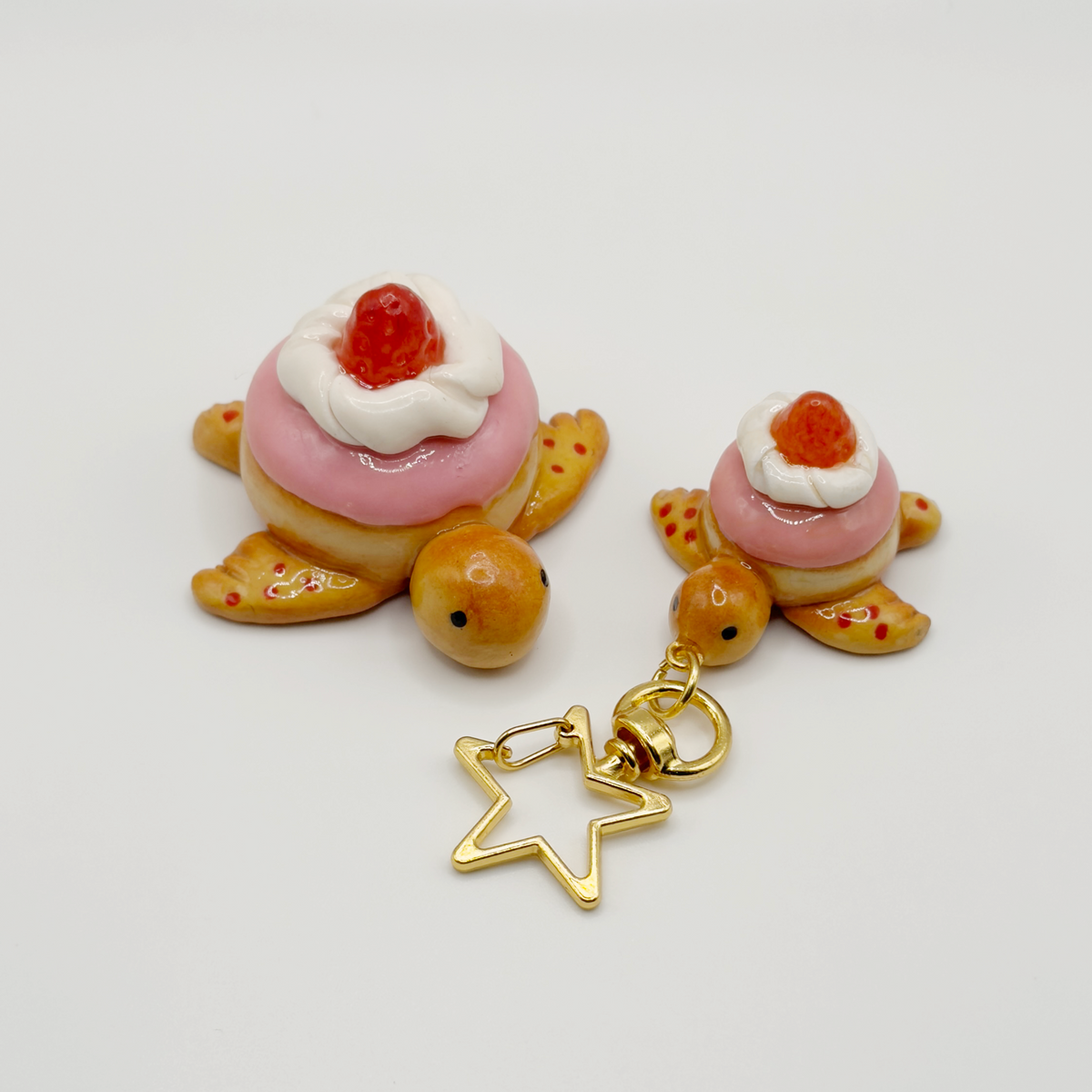 Strawberry Doughnut Turtle Keychain