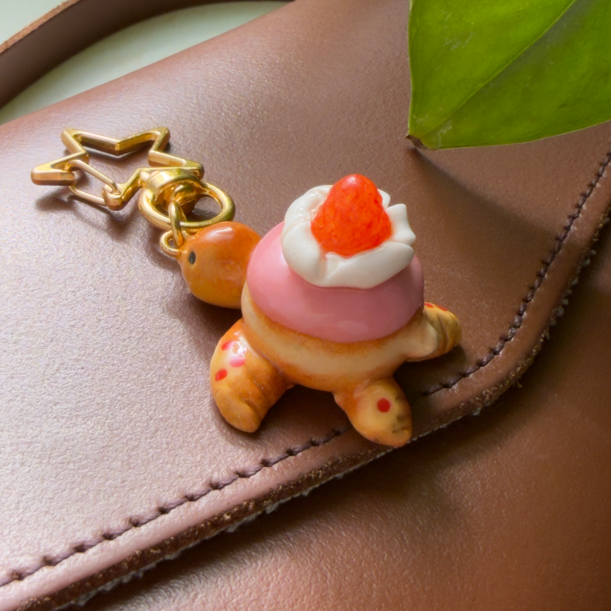 Strawberry Doughnut Turtle Keychain