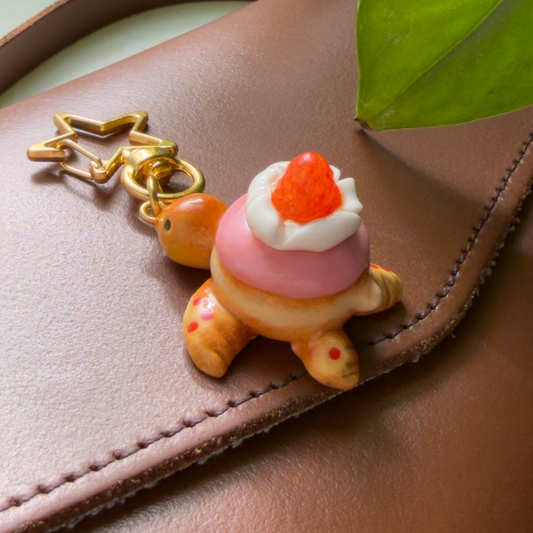 Strawberry Doughnut Turtle Keychain